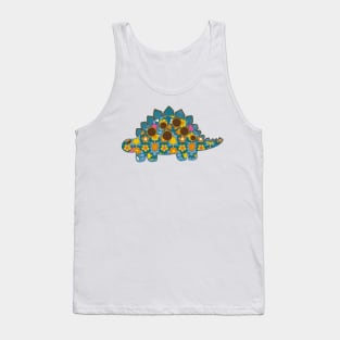 Vintage floral Stegosaurus Dinosaur on blue background Tank Top